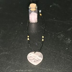 Heart Pendant Necklace with Black and Gold Beads